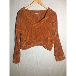 Womens Entro Cropped Sweater Orange Rust Color Crushed Velvet Texture Neutral